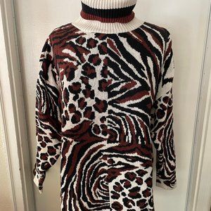 B.B. Waters 100% Cotton Animal Print Turtleneck Sweater Size Medium